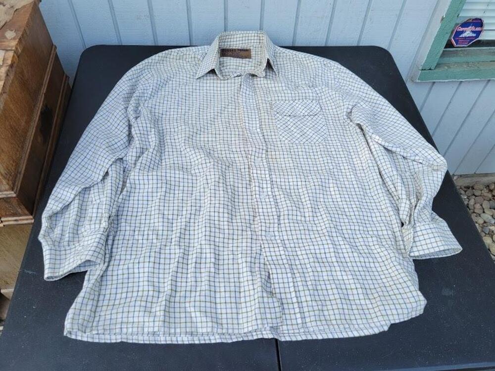 Rugged Point Shirt Mens XL Beige Blue Plaid Long Sleeve Button Down Casual